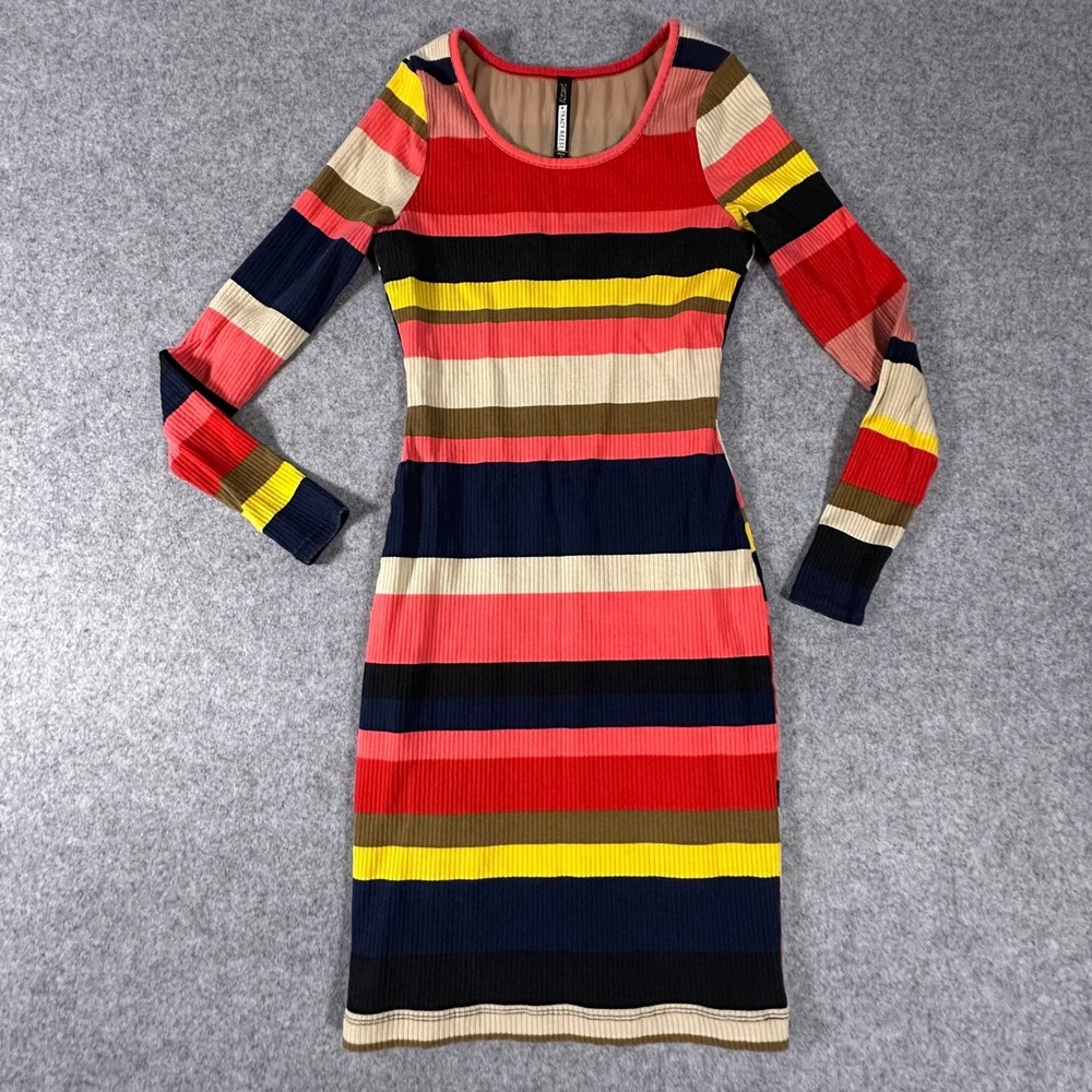 Plenty Tracy Reese Ribbed Knit Dress Womens Small Multicolor Long Sleeve Stripe
